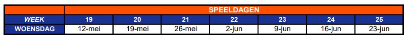 Speeldata Zomeravond 2021