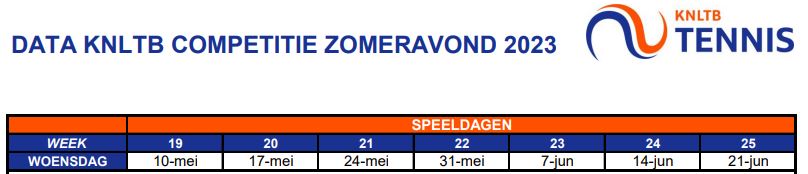Speeldata Zomeravondcompetitie 2023